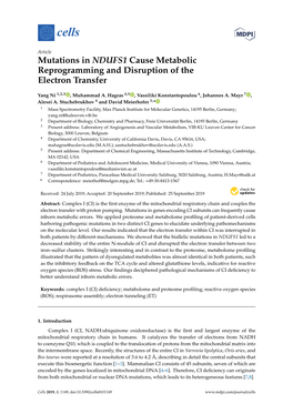 Mutations in NDUFS1 Cause Metabolic Reprogramming and Disruption of the Electron Transfer