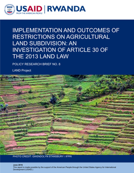 Implementation and Outcomes of Restrictions on Agricultural Land Subdivision: an Investigation of Article 30 of the 2013 Land Law