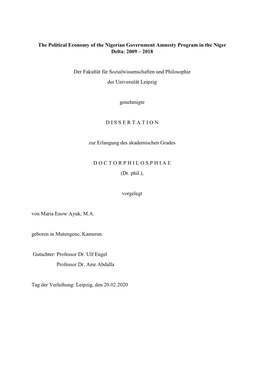 The Political Economy of the Nigerian Government Amnesty Program in the Niger Delta: 2009 – 2018