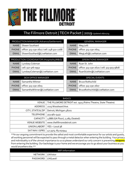 The Fillmore Detroit | TECH Packet | 2019 Updated 08/01/19