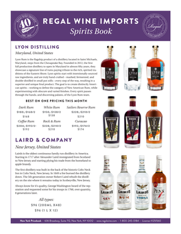 REGAL WINE IMPORTS Spirits Book