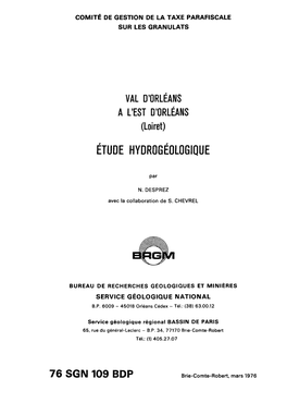 (Loiret) ÉTUDE HYDROGÉOLOGIQUE