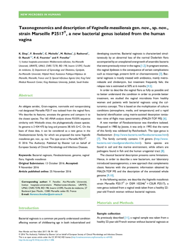 Taxonogenomics and Description of Vaginella Massiliensis Gen. Nov., Sp