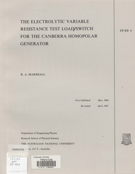 The Electrolytic Variable Resistance Test Load