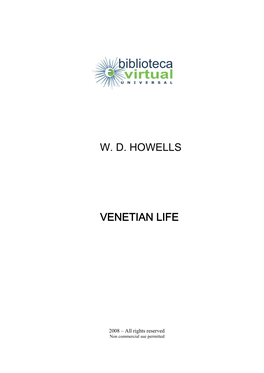 W. D. Howells Venetian Life