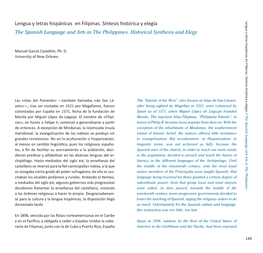 Lengua Y Letras Hispánicas En Filipinas. Síntesis Histórica Y Elegía Lengua Y Letras Hispánicas En Filipinas