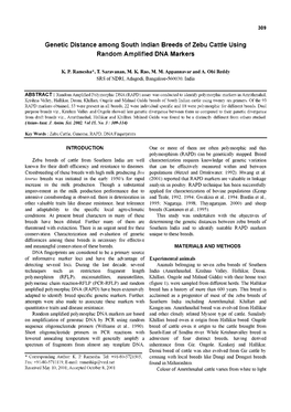 Genetic Distance Among South Indian Breeds of Zebu Cattle Using Random Amplified DNA Markers