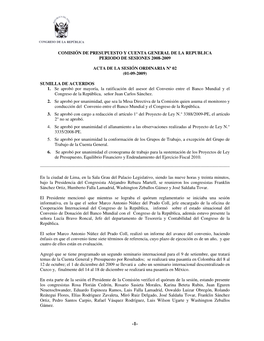 Comisión De Presupuesto Y Cuenta General De La Republica Periodo De Sesiones 2008-2009