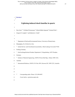 Lightning-Induced Shock Lamellae in Quartz