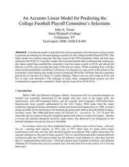 An Accurate Linear Model for Predicting the College Football Playoff Committee’S Selections John A