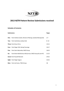 2013 NZTR Pattern Review Submissions Received