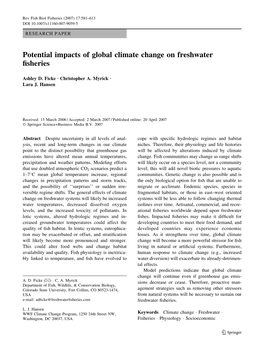 Potential Impacts of Global Climate Change on Freshwater Fisheries