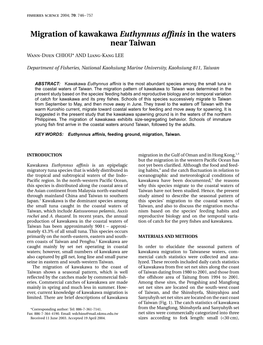 Migration of Kawakawa Euthynnus Affinis in the Waters Near Taiwan