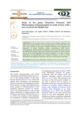 Study of the Genus Platylabus Wesmael, 1845 (Hymenoptera: Ichneumonidae) in North of Iran, with a New Record for the Middle East