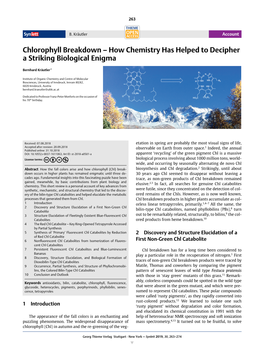 Chlorophyll Breakdown – How Chemistry Has Helped to Decipher a Striking Biological Enigma