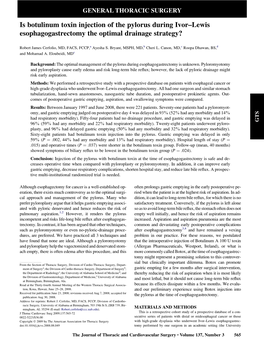 Is Botulinum Toxin Injection of the Pylorus During Ivor–Lewis Esophagogastrectomy the Optimal Drainage Strategy?