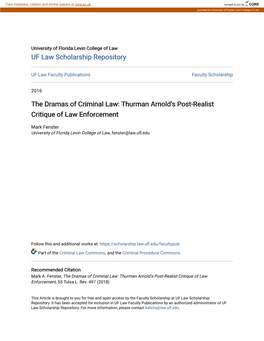 The Dramas of Criminal Law: Thurman Arnold’S Post-Realist Critique of Law Enforcement