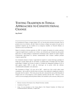 Testing Tradition in Tonga: Approaches to Constitutional Change