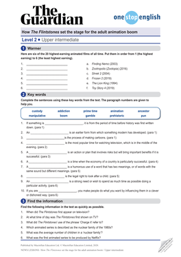 Animation Boom—Upper Intermediate Worksheet