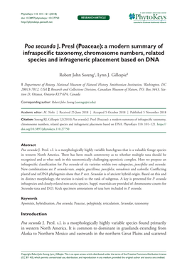 Poa Secunda J. Presl (Poaceae): a Modern Summary of Infraspecific Taxonomy, Chromosome Numbers, Related Species and Infrageneric Placement Based on DNA