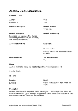 Peat Database Results Lincolnshire