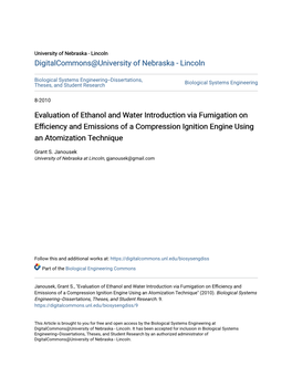 Evaluation of Ethanol and Water Introduction Via Fumigation on Efficiency and Emissions of a Compression Ignition Engine Using an Atomization Technique