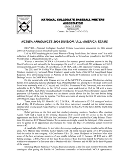 Ncbwa Announces 2004 Division I All-America Teams