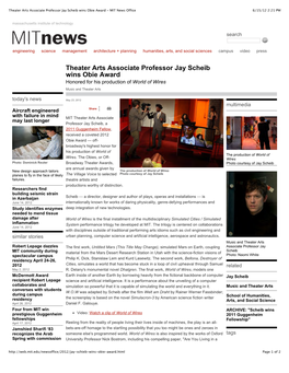 Theater Arts Associate Professor Jay Scheib Wins Obie Award - MIT News Office 6/15/12 2:21 PM