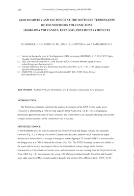 Geochemistry and Tectonics at the Southern Termination of the Northern Volcanic Zone (Riobamba Volcanoes, Ecuador); Preliminary Results