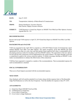 TAM Response to Grand Jury Report on SMART First Mile/Last Mile Options (Action), Agenda Item No