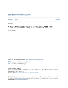 A Duel with Railroads: Houston Vs. Galveston, 1866-1881