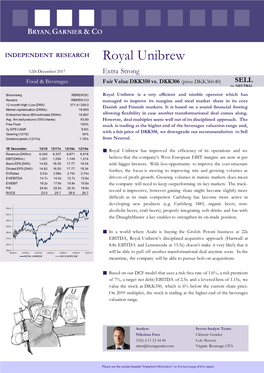 Royal Unibrew 12Th December 2017 Extra Strong Food & Beverages Fair Value DKK350 Vs