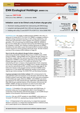 ENN Ecological Holdings (600803 CH) ENN Ecol Ogical H Oldi Ngs