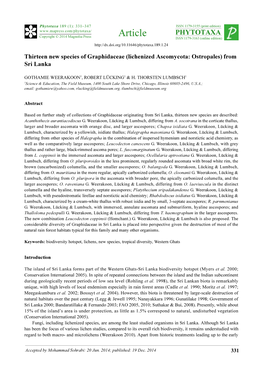 Lichenized Ascomycota: Ostropales) from Sri Lanka