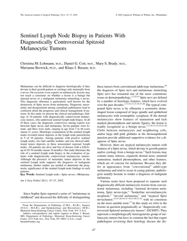 Sentinel Lymph Node Biopsy in Patients with Diagnostically Controversial Spitzoid Melanocytic Tumors