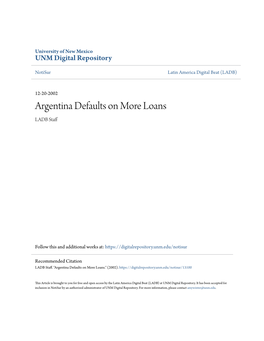 Argentina Defaults on More Loans LADB Staff