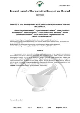 Research Journal of Pharmaceutical, Biological and Chemical Sciences