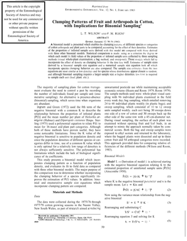 Clumping Patterns of Fruit and Arthropods in Cotton, with Implications for Binomial Sampling'