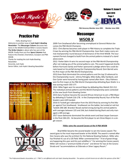 WSOB X Welcome to Another Issue of Josh Hyde’S Bowling 2009-Tom Smallwood After Becoming Unemployed at General Motors Be- Newsletter