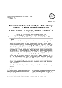 Variation in Chemical Components and Biological Activity of Pterocarya Fraxinifolia Lam. Stems at Different Developmental Stages