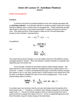 Chem 321 Lecture 13 - Acid-Base Titrations 10/10/13