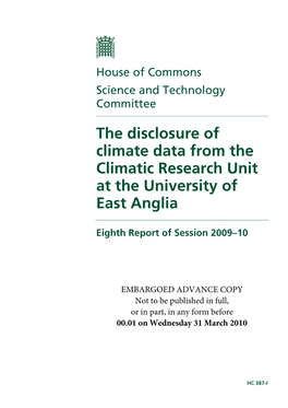 Disclosure of Climate Data from the Climatic Research Unit at the University of East Anglia