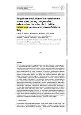 Polyphase Evolution of a Crustal-Scale Shear Zone During Progressive Exhumation from Ductile to Brittle Behaviour: a Case Study Fromitaly Calabria, E