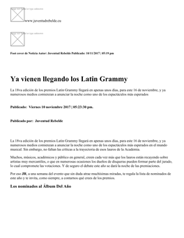 Ya Vienen Llegando Los Latin Grammy