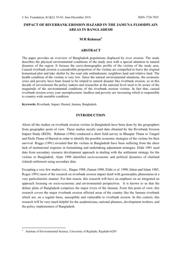 Impact of Riverbank Erosion Hazard in the Jamuna Floodplain Areas in Bangladesh