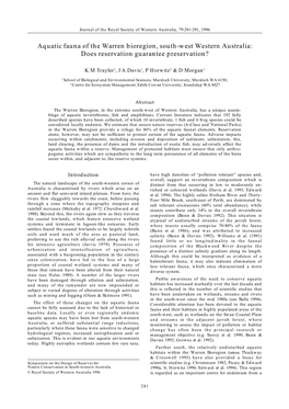 Aquatic Fauna of the Warren Bioregion, South-West Western Australia: Does Reservation Guarantee Preservation?