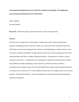 1 Conceptual and Empirical Issues for Alternative Student Loan Designs: the Significance of Loan Repayment Burdens for the Unite