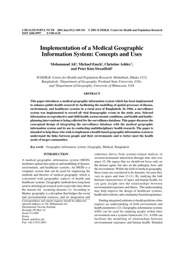 Implementation of a Medical Geographic Information System: Concepts and Uses