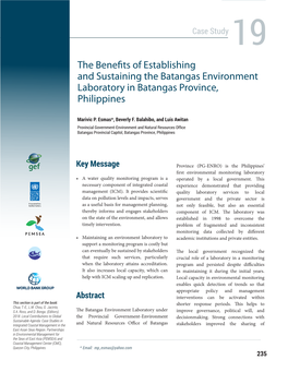 The Benefits of Establishing and Sustaining the Batangas Environment Laboratory in Batangas Province, Philippines