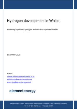 Hydrogen Development in Wales Baselining Report